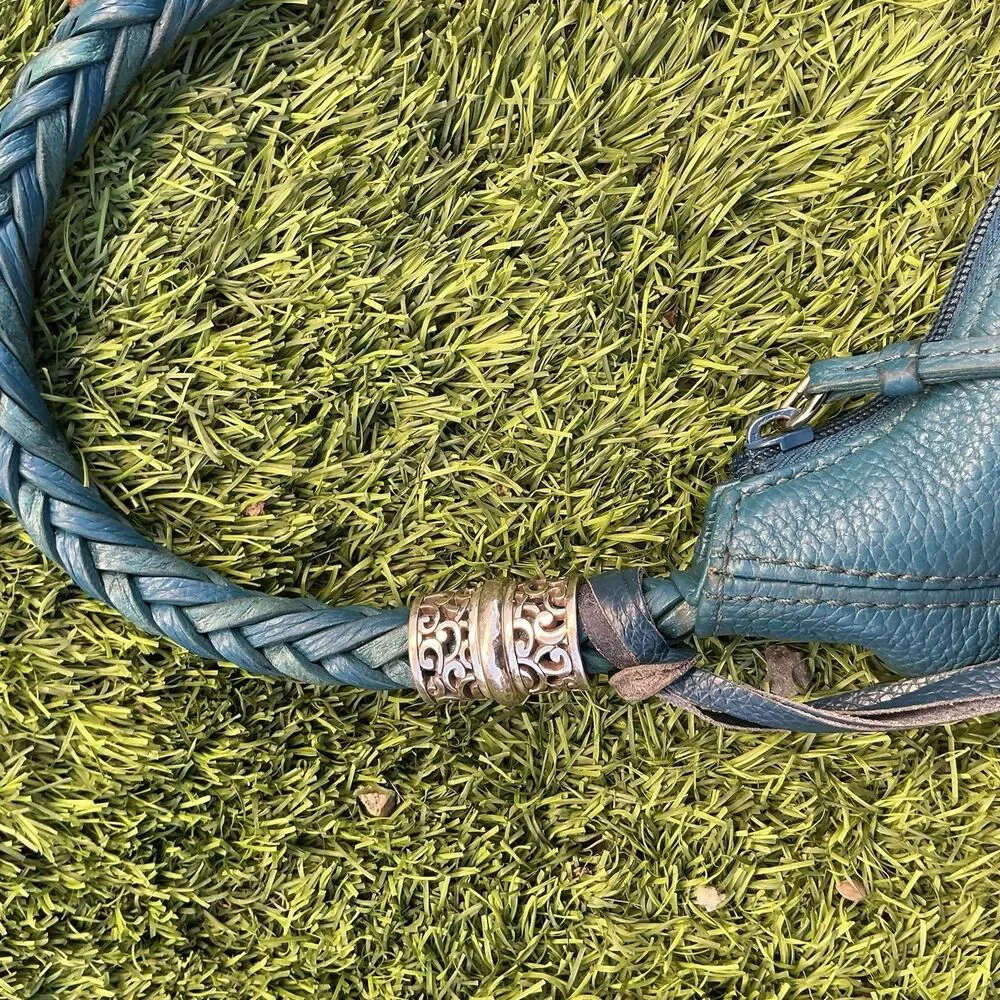 Brighton Blue Leather Hobo Shoulder Bag Braided Strap Heart Tassel Purse